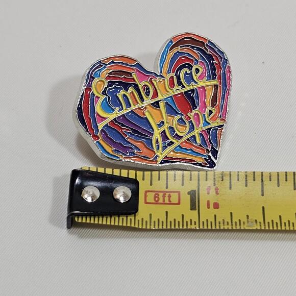 Embrace Hope Penzeys Spice Rainbow Heart Shape Abstract Logo Design Lapel Pin - Picture 4 of 4